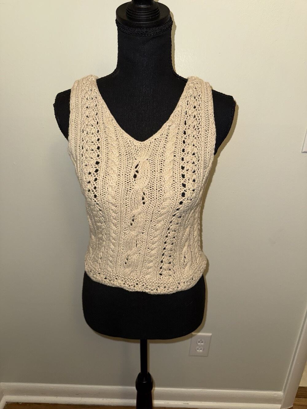 Abercrombie & Fitch Women's Beige Knitted Tank Top Sz S Cottagecore Crochet